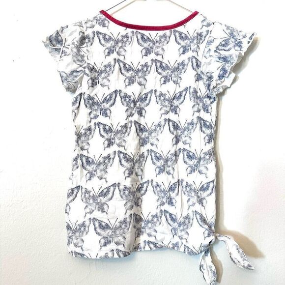 Lucky Brand Girls Summer Shirt Butterfly Print Tie Side Scoop Neck Blue Medium - Picture 3 of 3